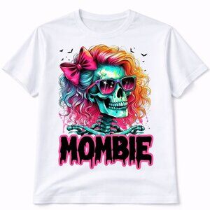 Mombie Skull Custom Graphic T Shirt Trendy Boutique Style Tee Womens White